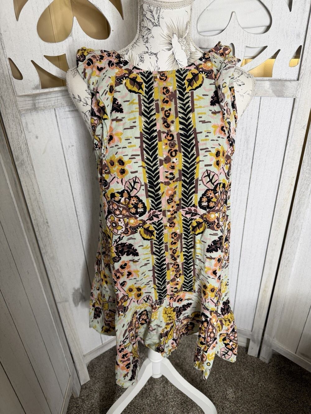 Free People Summer in Tulum Floral Boho Linen Blend Peplum Hem Tunic Medium